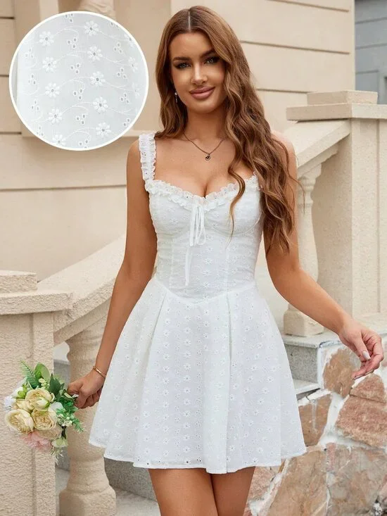 White Ruffle Dress - Picture 1 of 10